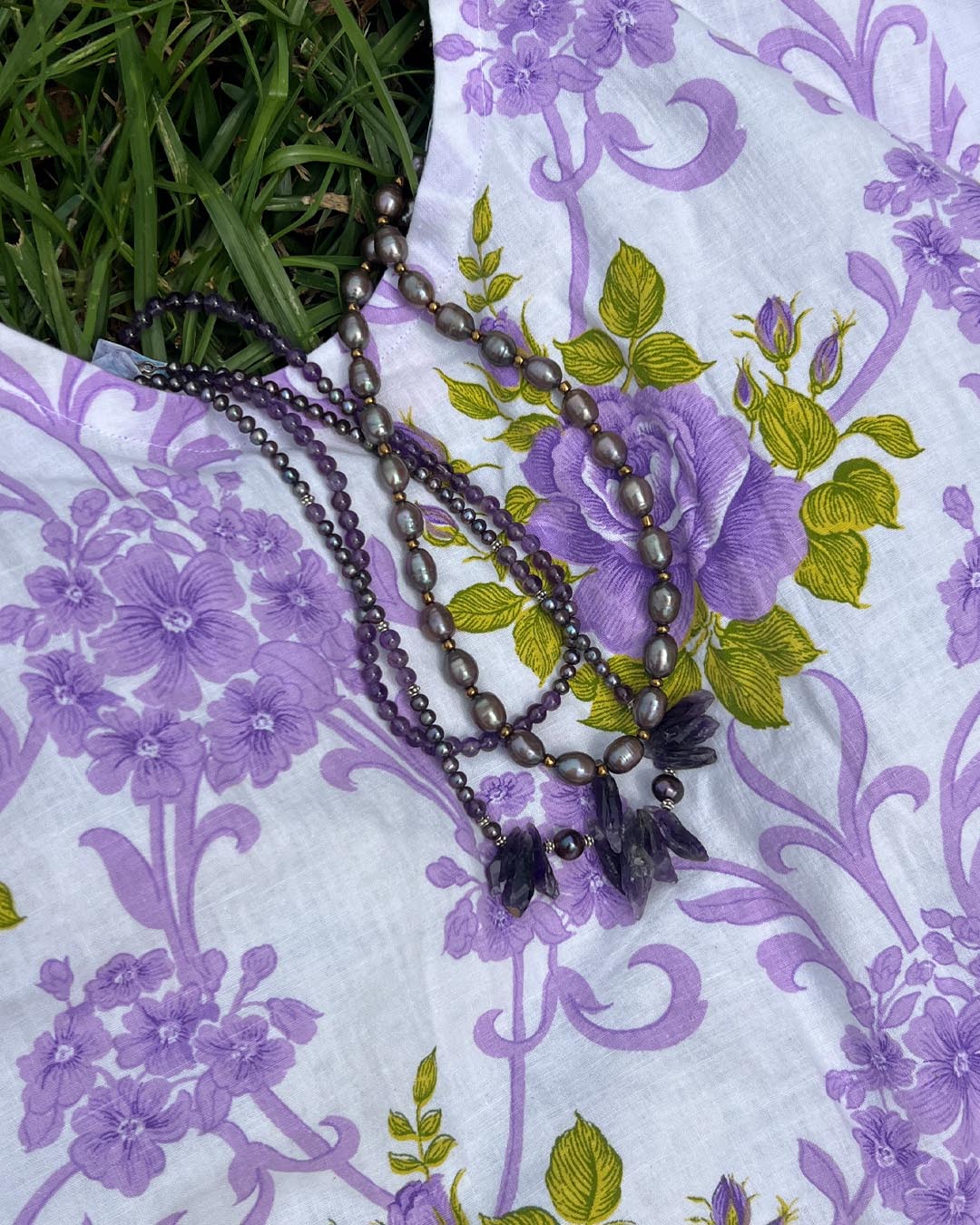Heirloom Amethyst Pearl Necklace Stack