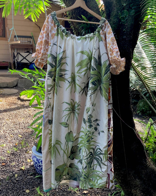 Fishing village one size plus size smock dress made from patchwork vintage and heirloom one of a kind fabrics
