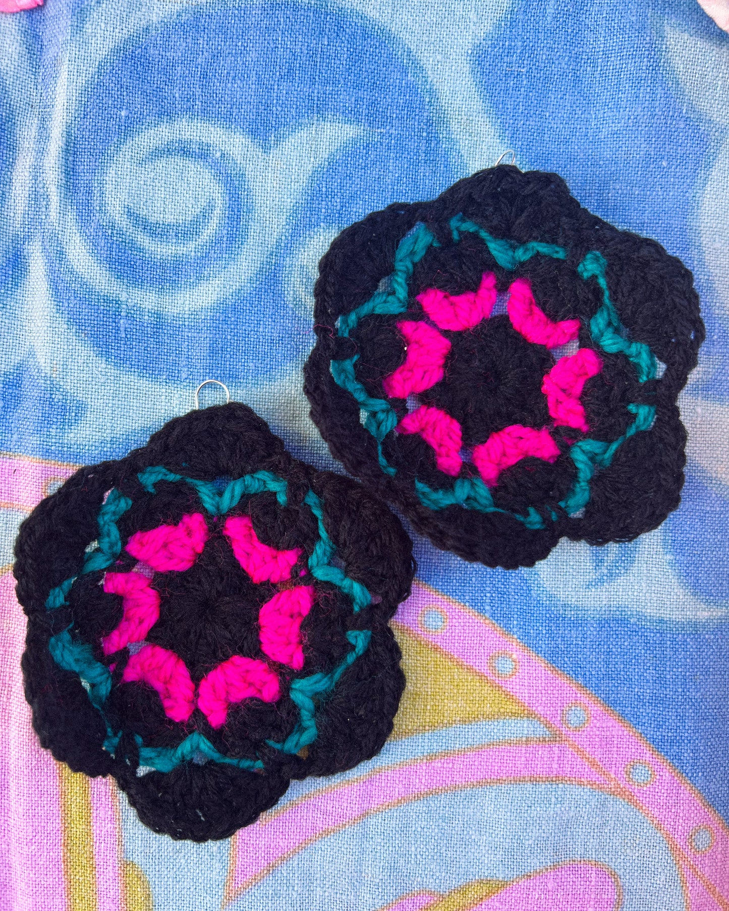 Black Mandala Crochet Earrings