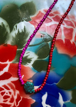 Load image into Gallery viewer, Fuschia, red and Turquoise bead talisman