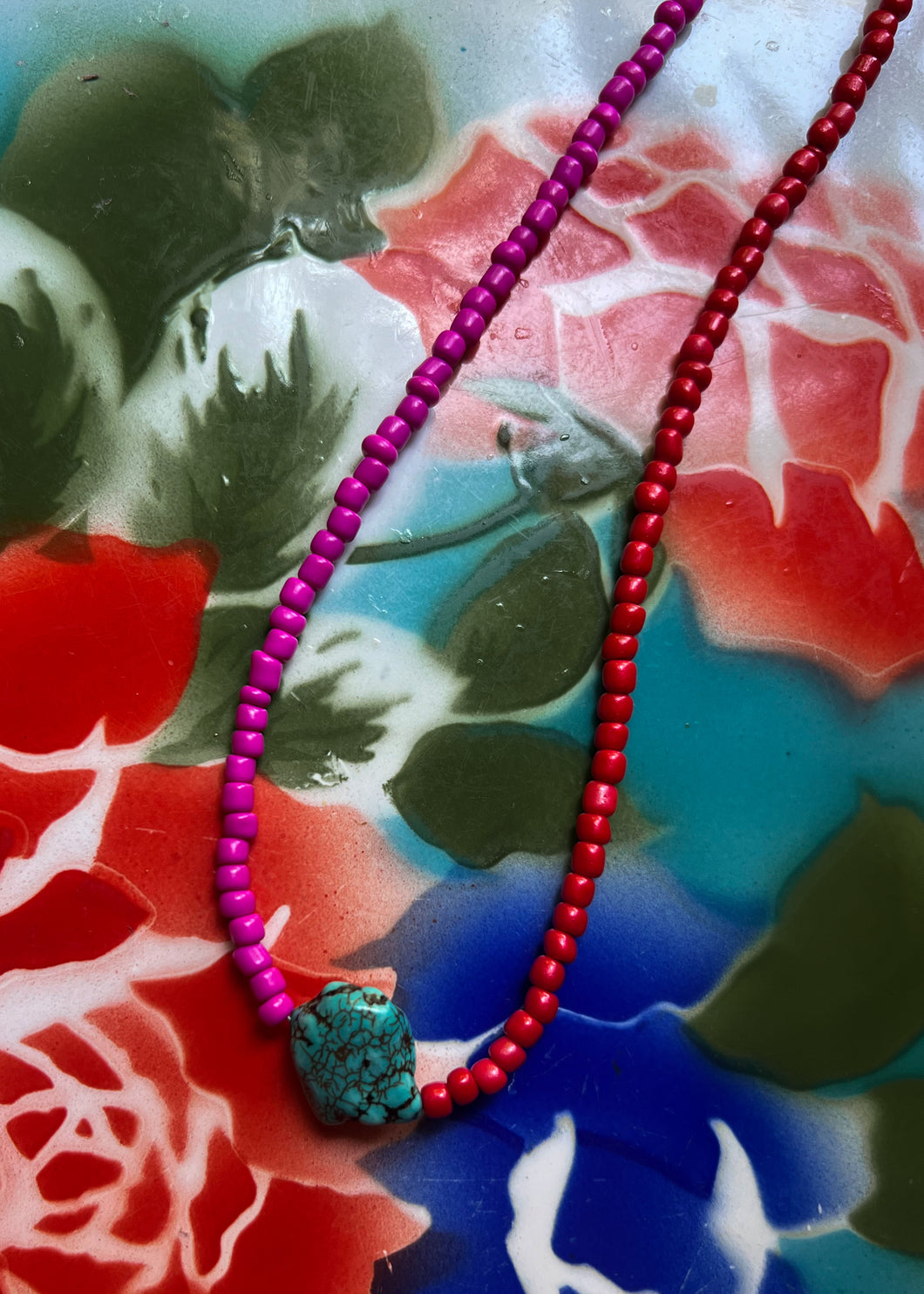 Fuschia, red and Turquoise bead talisman