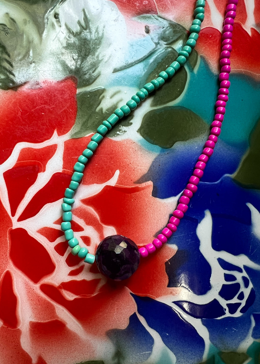 Fuschia, turquoise and amethyst talisman