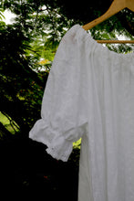 Load image into Gallery viewer, White lace one size plus size smock dress made with heirloom, upcycled and vintage lace fabrics on a hanger against a natural background