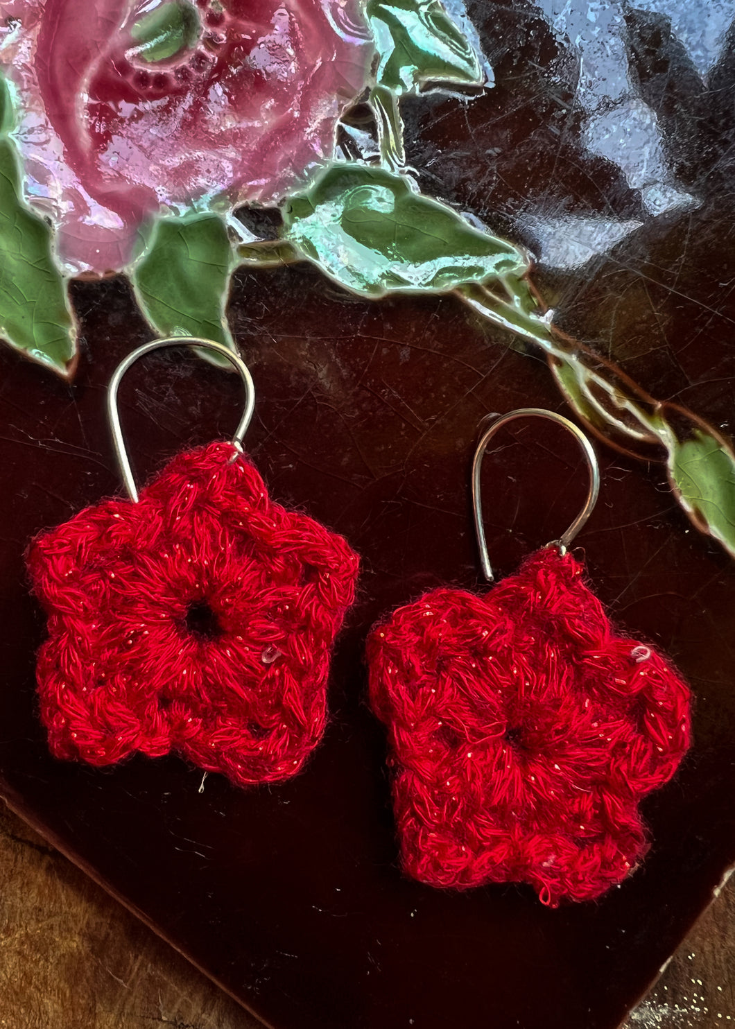 Small Red Star Earrings