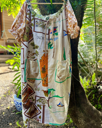 Fishing village one size plus size smock dress made from patchwork vintage and heirloom one of a kind fabrics 