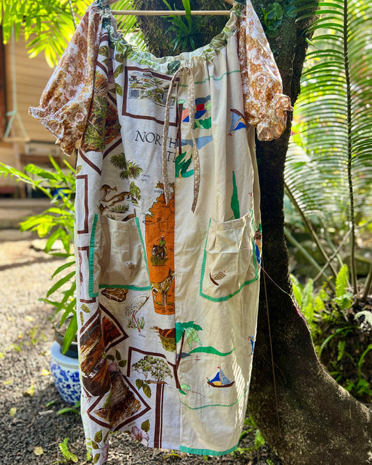 Fishing village one size plus size smock dress made from patchwork vintage and heirloom one of a kind fabrics 