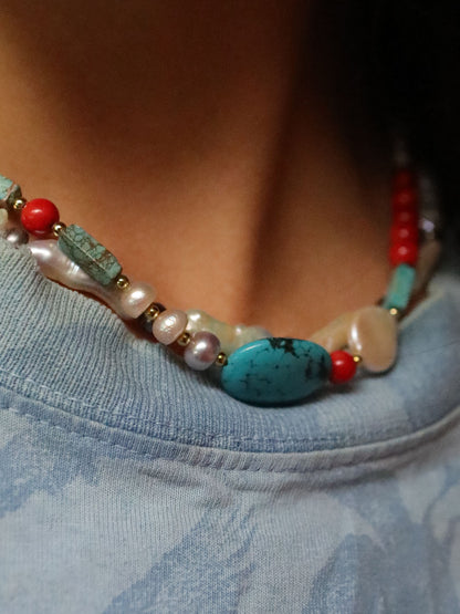 Red Coral & Turquoise Necklace