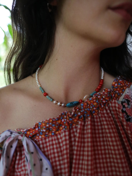 Red Coral & Turquoise Necklace