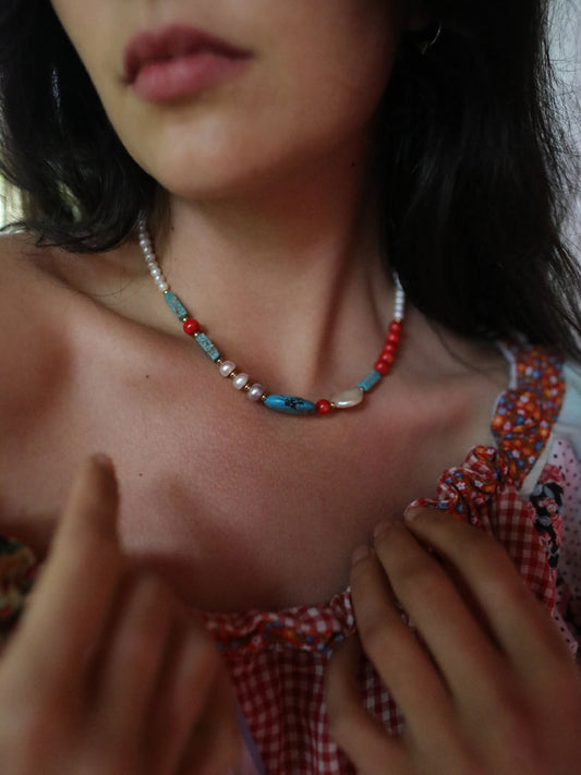 Red Coral & Turquoise Necklace