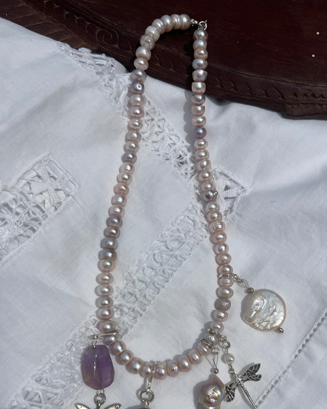 Rose Heirloom Pearl Charm Necklace