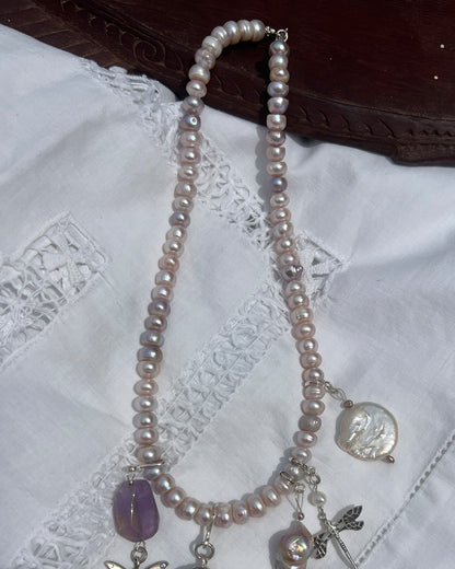 Rose Heirloom Pearl Charm Necklace