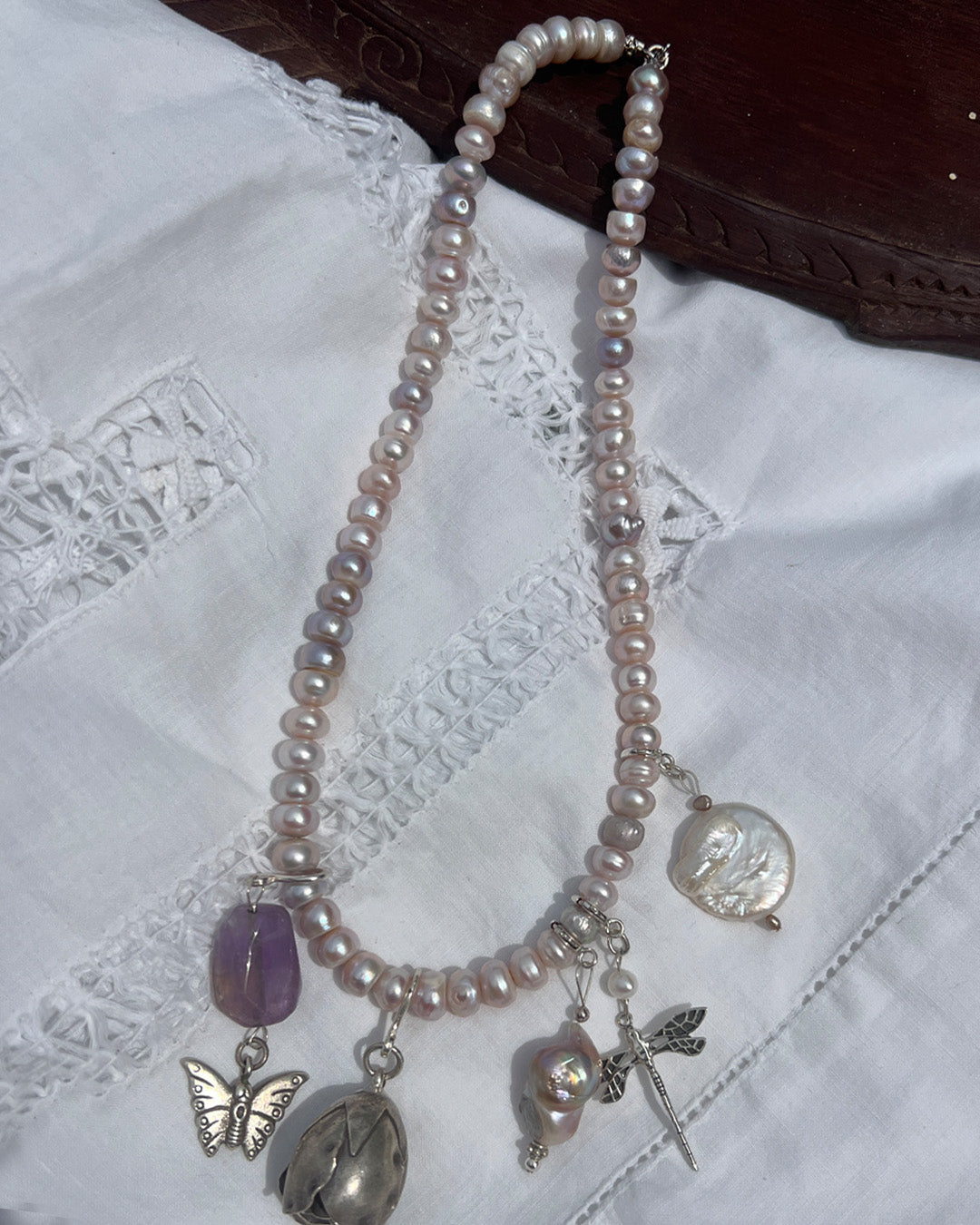 Rose Heirloom Pearl Charm Necklace