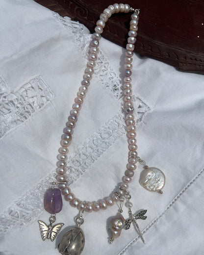 Rose Heirloom Pearl Charm Necklace