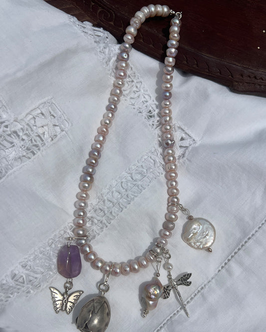 Rose Heirloom Pearl Charm Necklace