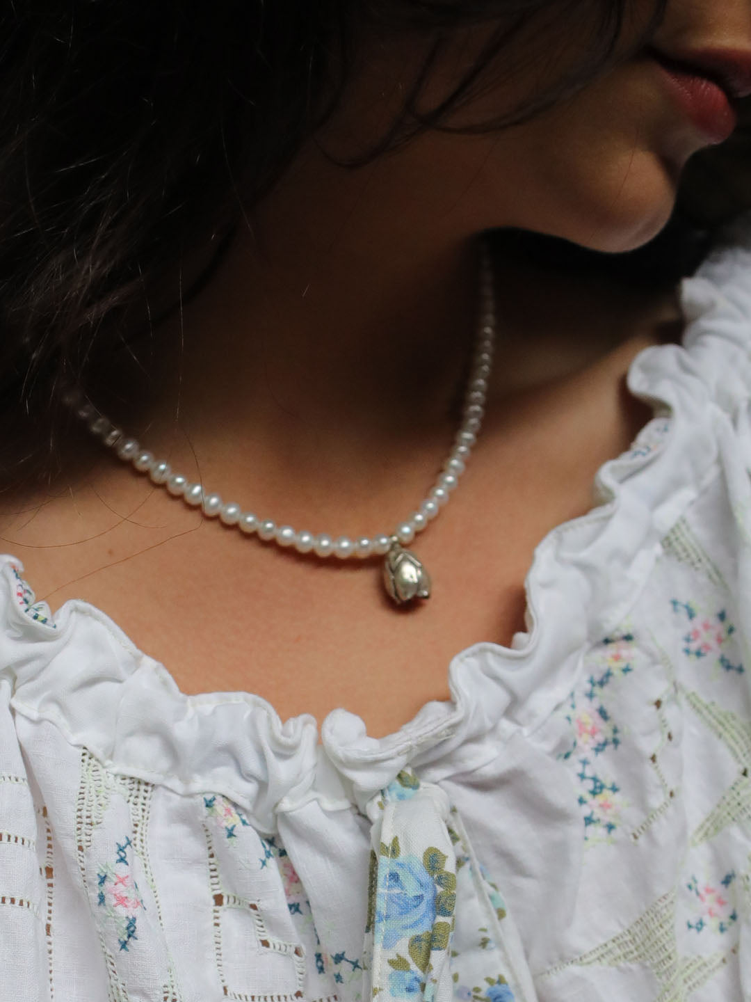Rosebud Pearl Amulet Necklace