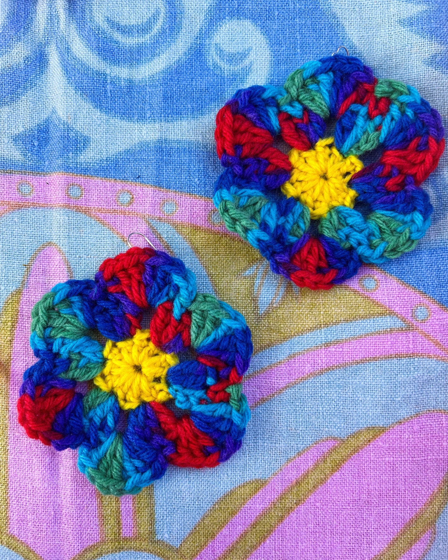 Rainbow Mandala Crochet Earrings