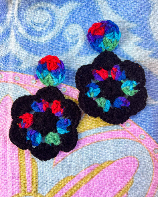 Black Rainbow Crochet Earrings