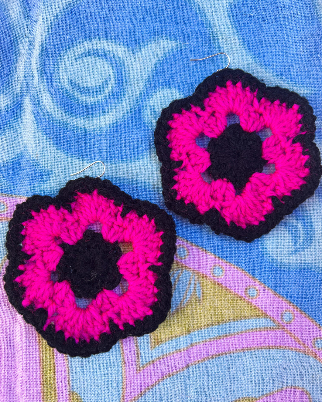 Fuschia Mandala Crochet Earrings