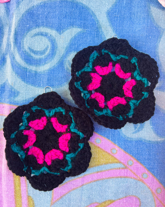 Black Mandala Crochet Earrings