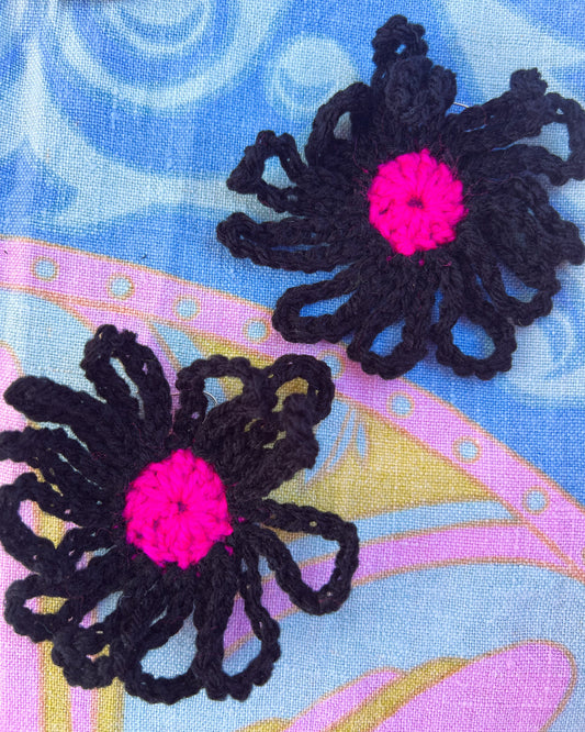Black Fuschia Crochet Earrings