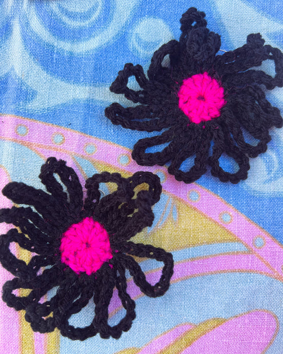 Black Fuschia Crochet Earrings