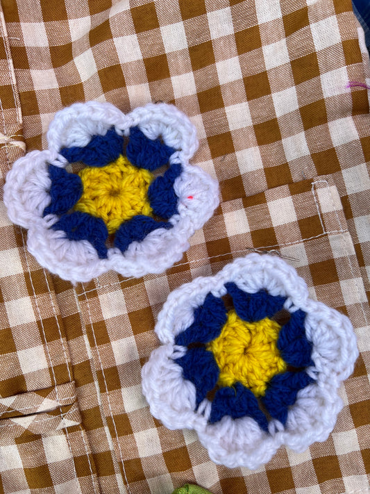 Blue Pansy Crochet Earrings